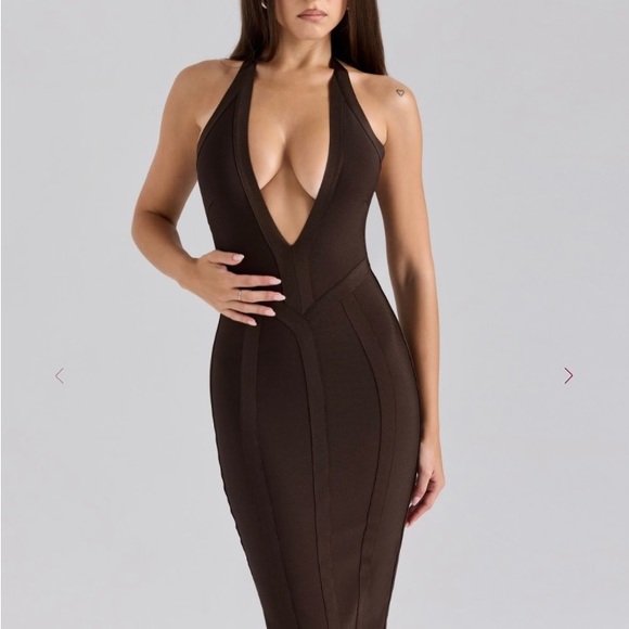 Elegant Brown Halter Dress - Picture 1 of 1